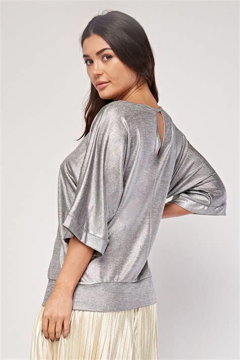 silver metallic full figured tops